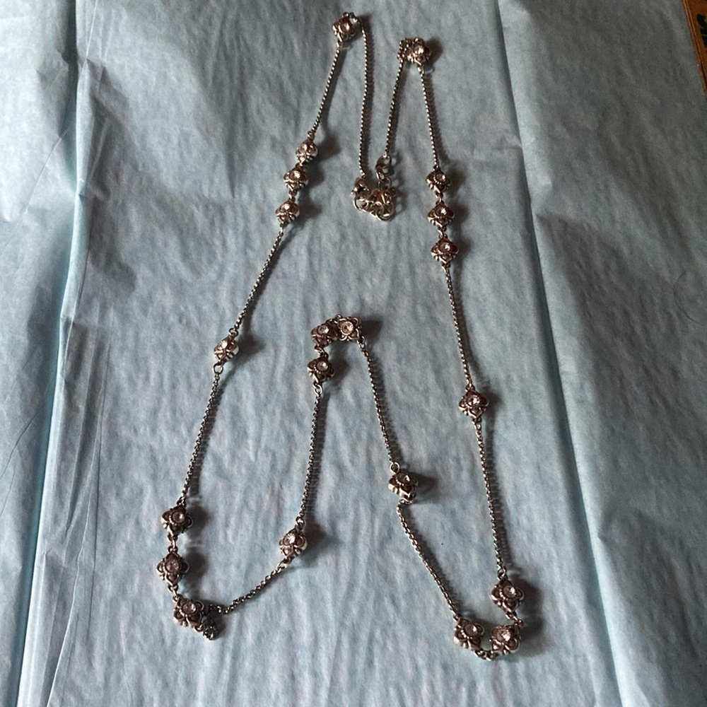 Brighton Crystal Stationl necklace silver tone 22.5 inches long vintage inspired